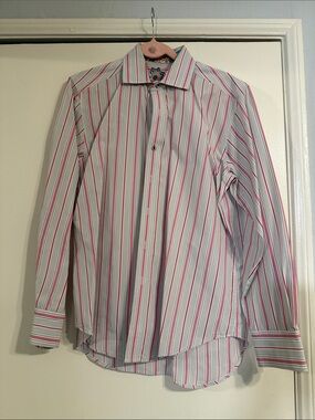 Robert Graham White Shirt with Pink and Gray Stripes